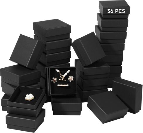36 PCS Jewelry Gift Boxes, 2.95x2.95x1.37 Inch Cardboard Jewelry Boxes, Small Necklace Ring Earring Kraft Box with Foam Liner & Slots, Square, Black in Saudi Arabia