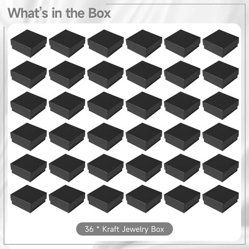 36 PCS Jewelry Gift Boxes, 2.95x2.95x1.37 Inch Cardboard Jewelry Boxes, Small Necklace Ring Earring Kraft Box with Foam Liner & Slots, Square, Black in Saudi Arabia