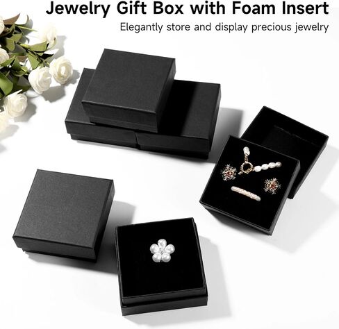 36 PCS Jewelry Gift Boxes, 2.95x2.95x1.37 Inch Cardboard Jewelry Boxes, Small Necklace Ring Earring Kraft Box with Foam Liner & Slots, Square, Black in Saudi Arabia