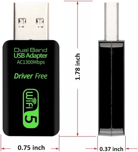 محول USB AC1300Mbps مجاني للكمبيوتر المكتبي والكمبيوتر المحمول 1300Mbps ثنائي النطاق 2.4/5 جيجا هرتز محول USB لاسلكي سائق مجاني لنظام التشغيل Windows 11/10/8/7، أسود in Kuwait