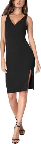Bonkwa Womens Wedding Guest Dress V Neck Sleeveless Formal Midi Dresses Summer V Back Slit Dress Solid Cocktail Bodycon Dress in Saudi Arabia