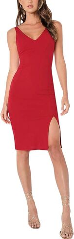 Bonkwa Womens Wedding Guest Dress V Neck Sleeveless Formal Midi Dresses Summer V Back Slit Dress Solid Cocktail Bodycon Dress in Saudi Arabia