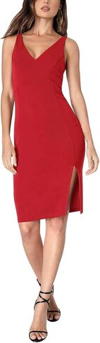 Bonkwa Womens Wedding Guest Dress V Neck Sleeveless Formal Midi Dresses Summer V Back Slit Dress Solid Cocktail Bodycon Dress in Saudi Arabia