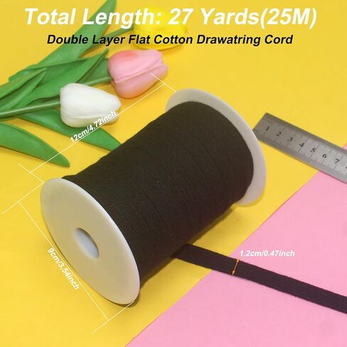 27 Yards Flat Replacement Cotton Cords Drawstring Cords Replacement Hoodie Strings Cotton Cord Trim with Long Metal Easy Threader and 20 Pieces Metal Head Tips (White) in Saudi Arabia