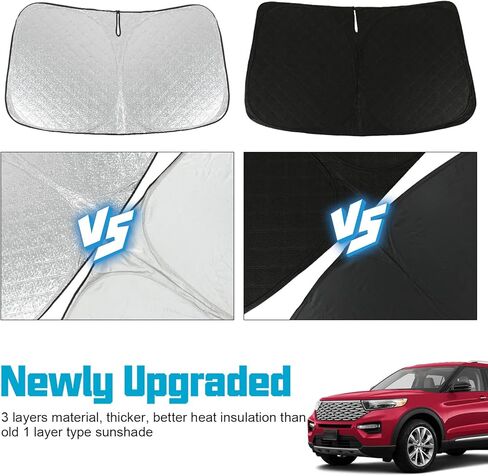 Thickest Foldable Windshield Sun Shade fit for Ford Explorer 2024 2023 2022 2021 2020, Front Window Sunshade Sun Visor Cover Blocks UV Rays Keep Your Car Cooler in Kuwait