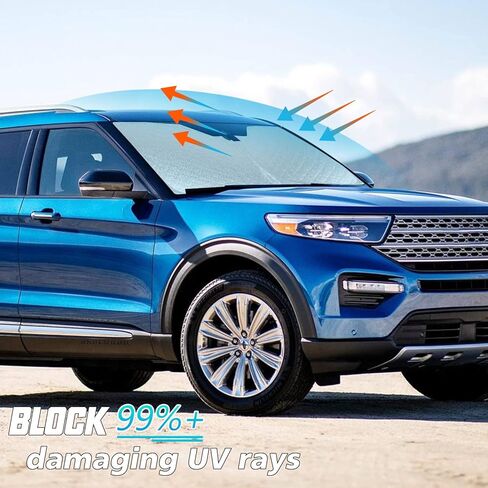 Thickest Foldable Windshield Sun Shade fit for Ford Explorer 2024 2023 2022 2021 2020, Front Window Sunshade Sun Visor Cover Blocks UV Rays Keep Your Car Cooler in Kuwait