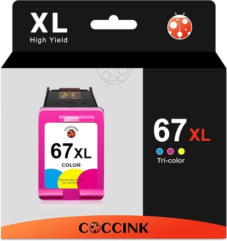 خرطوشة حبر COCCINK 67XL بديلة لـ HP Envy 6000 6458 6475 DeskJet 2700 2755e 2855e 4155e 6455e 6055e 6452e 4152e 4120e لطابعة HP 67 XL HP67 HP67XL عالية الإنتاجية (1 ثلاثية الألوان) in Kuwait