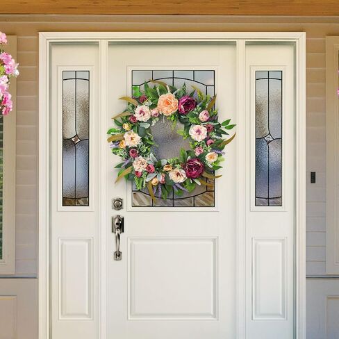 22'' Summer Wreath for Front Door, Elegance Peony Wreath with Lavender for Farmhouse Porch Decoration, Floral Flowers Front Door Wreath for Home Decor in Saudi Arabia