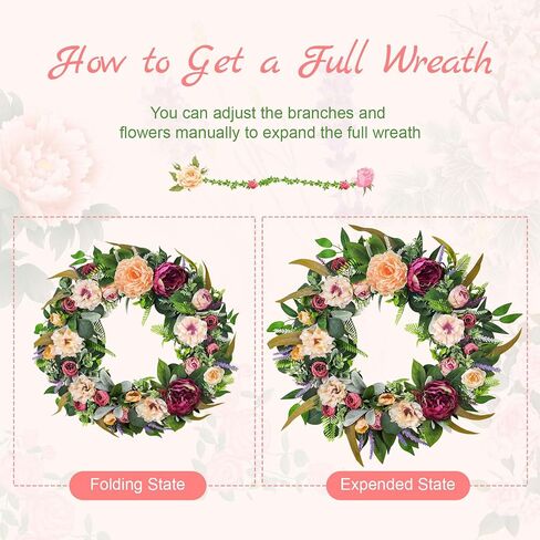 22'' Summer Wreath for Front Door, Elegance Peony Wreath with Lavender for Farmhouse Porch Decoration, Floral Flowers Front Door Wreath for Home Decor in Saudi Arabia