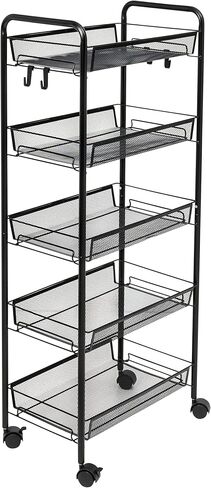 Honey-Can-Do Honey Can Do 5-Tier Rolling Storage Cart on Wheels, Black CRT-09585 Black in Saudi Arabia