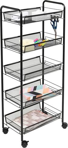 Honey-Can-Do Honey Can Do 5-Tier Rolling Storage Cart on Wheels, Black CRT-09585 Black in Saudi Arabia