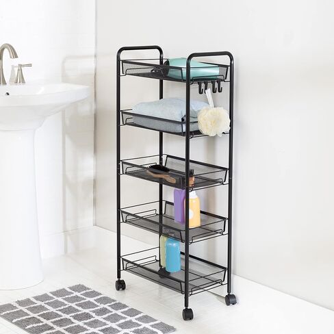 Honey-Can-Do Honey Can Do 5-Tier Rolling Storage Cart on Wheels, Black CRT-09585 Black in Saudi Arabia