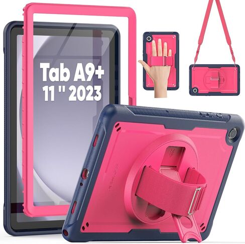 حافظة SEYMAC لهاتف Samsung Galaxy Tab A9+ Plus مقاس 11 بوصة 2023 (SM-X210/X216/X218)، حافظة واقية مقاومة للصدمات لكامل الجسم مع واقي شاشة، حامل دوار وحزام لليد/الكتف، أزرق فاتح/رمادي in Kuwait