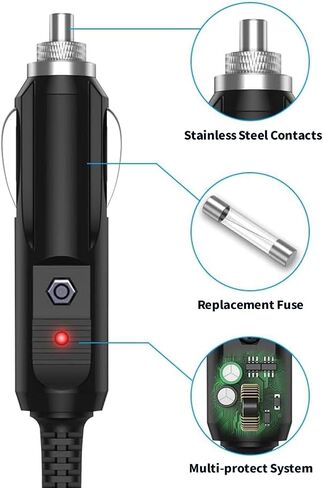 Lonnky 12V Car Charger for All Neck Back Massage Cushion DC Car Cigarette Lighter Adapter Cord for DBPOWER, RCA DVD Player, Snailax Seat Cushion, Spectra S1 S2 Breast Pump 6.6FT with 8 Connectors in Saudi Arabia