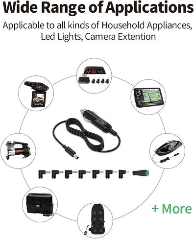 Lonnky 12V Car Charger for All Neck Back Massage Cushion DC Car Cigarette Lighter Adapter Cord for DBPOWER, RCA DVD Player, Snailax Seat Cushion, Spectra S1 S2 Breast Pump 6.6FT with 8 Connectors in Saudi Arabia