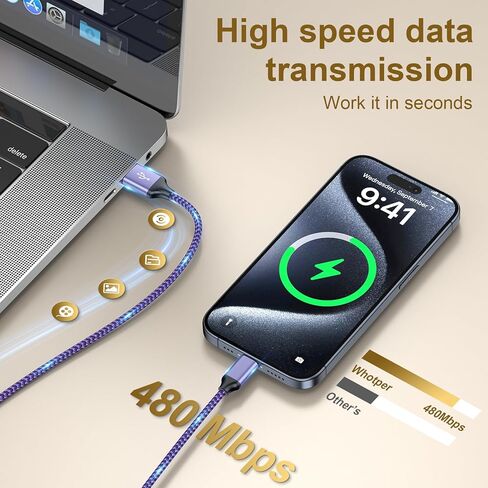 كابل USB C لأسلاك شاحن هاتف Samsung Galaxy A15 5G S24 S23 S22 Ultra A55 A32 USB Android، شاحن سيارة iphone 15 Plus Pro Max، Google Pixel 8a 8 Pro Type C كابلات شحن سريعة 2 حزمة 6FT in Kuwait