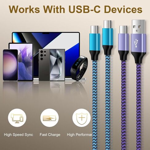 كابل USB C لأسلاك شاحن هاتف Samsung Galaxy A15 5G S24 S23 S22 Ultra A55 A32 USB Android، شاحن سيارة iphone 15 Plus Pro Max، Google Pixel 8a 8 Pro Type C كابلات شحن سريعة 2 حزمة 6FT in Kuwait