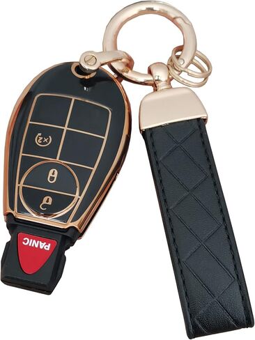 for Dodge Key Fob Cover with Leather Keychain Keyless Entry Remote Control Key Case Protector Replacement Fit for for Chrysler Town and Country Dodge Grand Caravan (7-Button Black) in Saudi Arabia