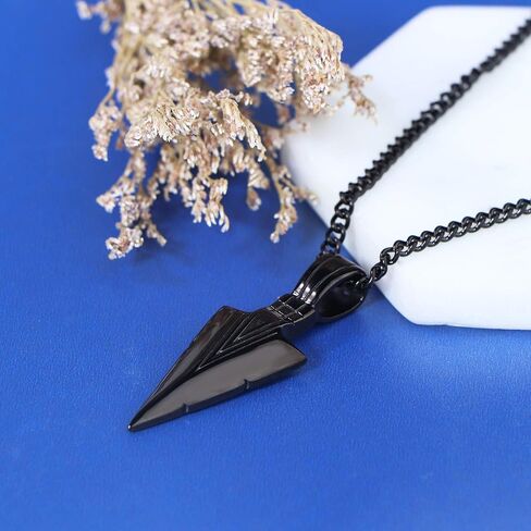 Stainless Steel Pendant Necklace For Mens Cool Spearpoint Arrowhead Pendant Chain Necklace Set Black & Silver Tone, Regular in Saudi Arabia