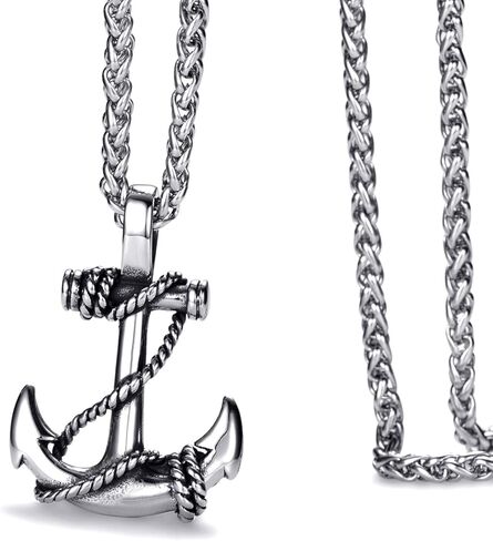 Anchor Necklace for Men Stainless Steel Navy Anchor Pendant with 24 Inch Chain in Kuwait