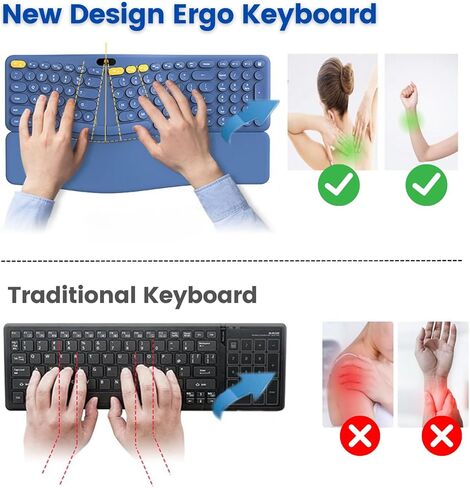 لوحة مفاتيح كمبيوتر لاسلكية مريحة بتقنية البلوتوث 2.4G مع مسند معصم مبطن، لوحة مفاتيح منفصلة مريحة للآلة الكاتبة، 104 مفاتيح مدمجة ولوحة مفاتيح مستديرة لطيفة لأنظمة Mac/Windows in Kuwait