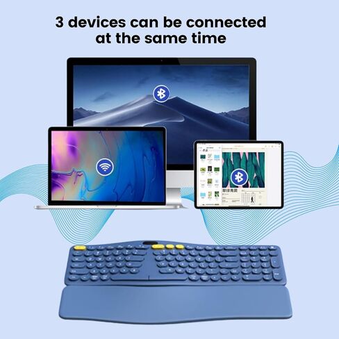 لوحة مفاتيح كمبيوتر لاسلكية مريحة بتقنية البلوتوث 2.4G مع مسند معصم مبطن، لوحة مفاتيح منفصلة مريحة للآلة الكاتبة، 104 مفاتيح مدمجة ولوحة مفاتيح مستديرة لطيفة لأنظمة Mac/Windows in Kuwait