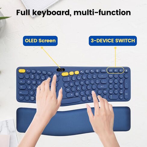 لوحة مفاتيح كمبيوتر لاسلكية مريحة بتقنية البلوتوث 2.4G مع مسند معصم مبطن، لوحة مفاتيح منفصلة مريحة للآلة الكاتبة، 104 مفاتيح مدمجة ولوحة مفاتيح مستديرة لطيفة لأنظمة Mac/Windows in Kuwait