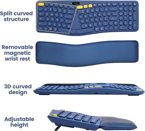 لوحة مفاتيح كمبيوتر لاسلكية مريحة بتقنية البلوتوث 2.4G مع مسند معصم مبطن، لوحة مفاتيح منفصلة مريحة للآلة الكاتبة، 104 مفاتيح مدمجة ولوحة مفاتيح مستديرة لطيفة لأنظمة Mac/Windows in Kuwait