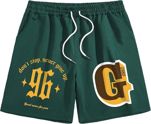 GORGLITTER Men's Letter Print Track Shorts Drawstring Elastic Waist Summer Workout Shorts with Pockets in Saudi Arabia