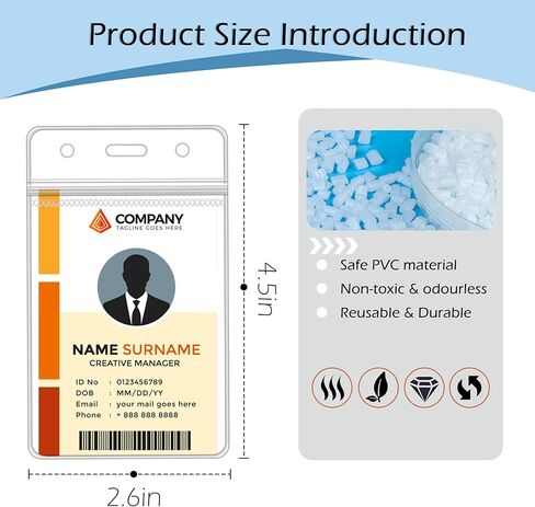 50 قطعة من حامل الشارات الرأسي الشفاف، حاملات شارات بلاستيكية للحبال مع سحاب مقاوم للماء قابل للإغلاق، حاملات شارات الاسم لـ RFID/القرب/مسح الشارة/بطاقات الائتمان، 4.75 × 2.6 بوصة in Kuwait