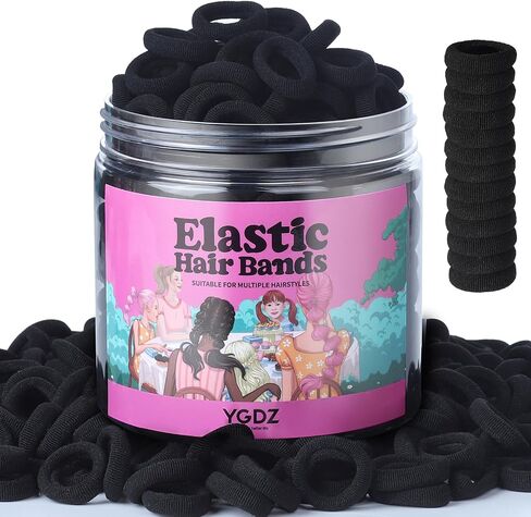 YGDZ 300PCS Black Cotton Hair Ties: Mini Elastic Ponytail Holders and Seamless Hair Bands for Little Girls, Kids, and Toddlers in Kuwait