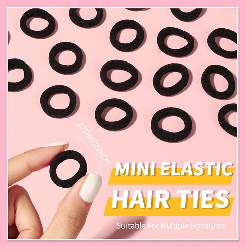 YGDZ 300PCS Black Cotton Hair Ties: Mini Elastic Ponytail Holders and Seamless Hair Bands for Little Girls, Kids, and Toddlers in Kuwait