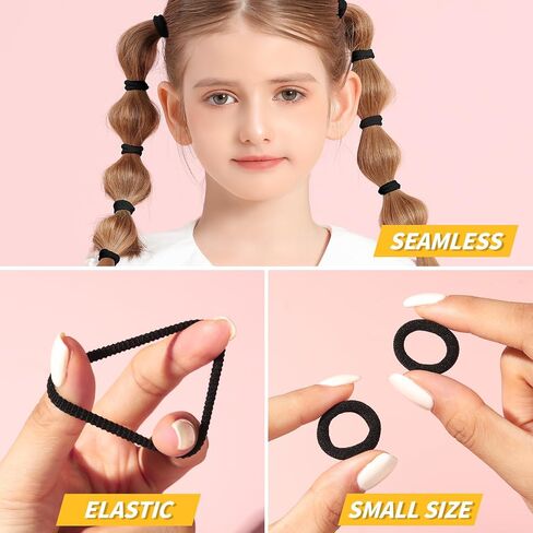 YGDZ 300PCS Black Cotton Hair Ties: Mini Elastic Ponytail Holders and Seamless Hair Bands for Little Girls, Kids, and Toddlers in Kuwait
