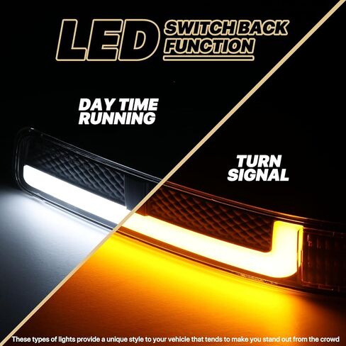 مجموعة المصابيح الأمامية M-AUTO Switchback LED DRL متوافقة مع 99-07 GMC Sierra 1500، 99-04 2500، 01-07 1500 HD/2500 HD/3500 HD، 99-06 يوكون، 00-06 يوكون XL 1500/2500 in Saudi Arabia