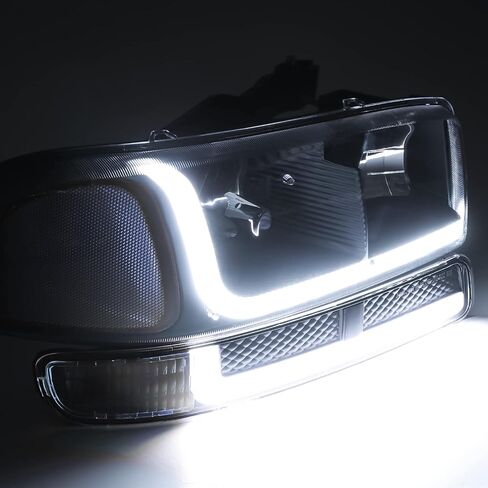 مجموعة المصابيح الأمامية M-AUTO Switchback LED DRL متوافقة مع 99-07 GMC Sierra 1500، 99-04 2500، 01-07 1500 HD/2500 HD/3500 HD، 99-06 يوكون، 00-06 يوكون XL 1500/2500 in Saudi Arabia