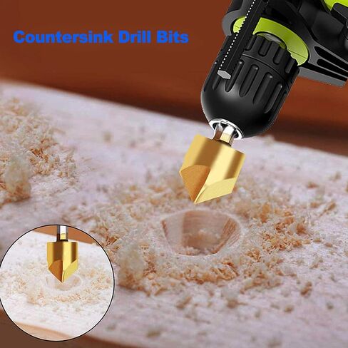 6 Pcs Hex Countersink Drill Bit Set 5 Flute 90 Degree Center Countersink Bits Sizes 1/4“5/16“3/8“1/2“5/8“3/4“for Wood Quick Change Bit (6mm-19mm) in Saudi Arabia