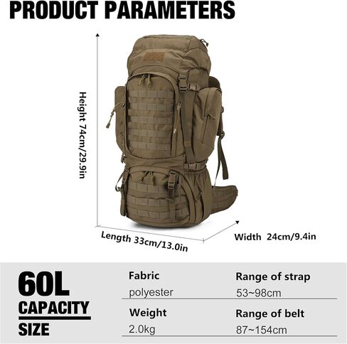 Mardingtop 60L Military Internal Frame Backpack for Hiking,Camping,Hunting,Rucksack Backpack with Rain Cover in Kuwait