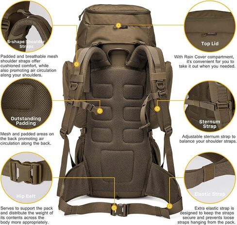 Mardingtop 60L Military Internal Frame Backpack for Hiking,Camping,Hunting,Rucksack Backpack with Rain Cover in Kuwait