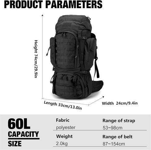 Mardingtop 50L/60LMolle Hiking Internal Frame Backpacks with Rain Cover for Camping,Backpacking,Travelling in Kuwait