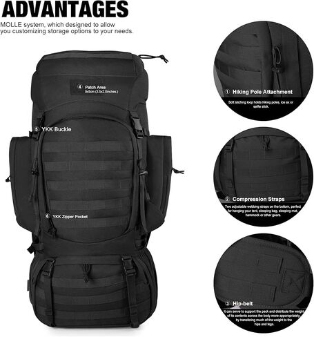 Mardingtop 50L/60LMolle Hiking Internal Frame Backpacks with Rain Cover for Camping,Backpacking,Travelling in Kuwait