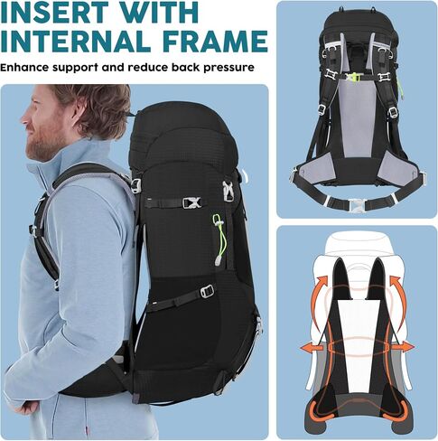 N NEVO RHINO Internal Frame Hiking Backpack 50/60/65/70/80L with Rain Cover | Backpacking Backpack with Padded Hip Belt, Multi-Pockets, Pole Loops, Waterproof Daypack for Men Women Climbing Camping in Kuwait