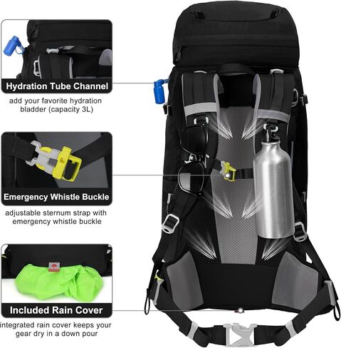 N NEVO RHINO Internal Frame Hiking Backpack 50/60/65/70/80L with Rain Cover | Backpacking Backpack with Padded Hip Belt, Multi-Pockets, Pole Loops, Waterproof Daypack for Men Women Climbing Camping in Kuwait
