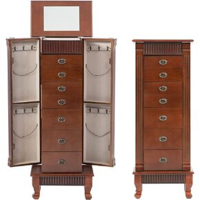 FDW Jewelry Cabinet Jewelry Chest Jewelry Armoire Wood Jewelry Box Storage Stand Organizer with Side Doors 7 Drawers Makeup Mirror