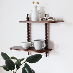 FRIADE 2-Tier Wall Mounted Floating Shelf with Two Roman Column,Decorative Display Shelf for Entrance,Bathroom, Bedroom, Living Room, Kitchen,Office (Brown)