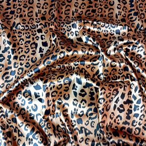 Satin Print Fabric Cheetah Pattern for Craft and Decoration (1Yd, Gold Brown&Black)