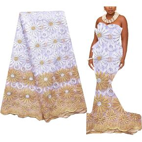 French Lace Fabric 5 Yards White Gold Nigerian African Lace Fabric Materials Weddings Swiss Lace for Women SJ002