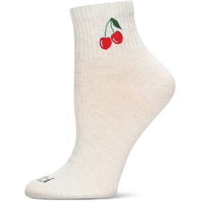 MeMoi Women's Cherry Embroidery Athletic Quarter Socks