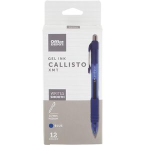 Office Depot® Brand Callisto Retractable Gel Ink Pens, Medium Point, 0.7 mm, Transparent Blue Barrel, Blue Ink, Pack Of