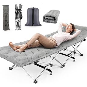 Nictemaw Camping Cots for Adults, 900LBS Heavy Duty Sleeping Cots with Thick Velvet Mattress, Folding Bed with Carry Bag, Double Layer Oxford Portable Bed for Home Office Travel Outdoor