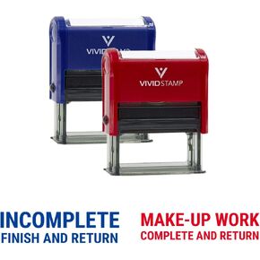 Vivid Stamp Incomplete Finish and Return and Make-Up Work Complete and Return Self-Inking Rubber Stamps (2 Pack) (Blue Ink) - Q-300